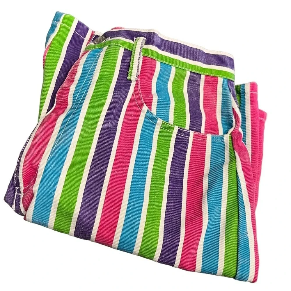 Vintage Joy Ride Colorful Striped Cotton High Rise Denim Shorts 26-27” Waist - Picture 8 of 8
